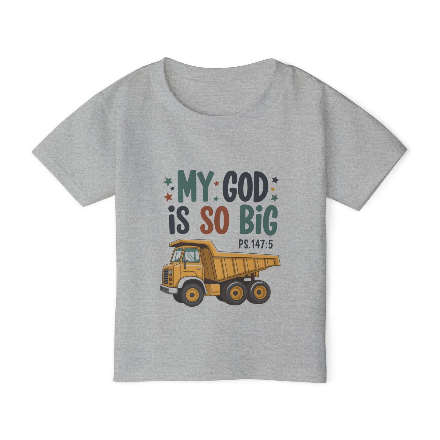 My God is so big toddler grey t-shirt with dump truck