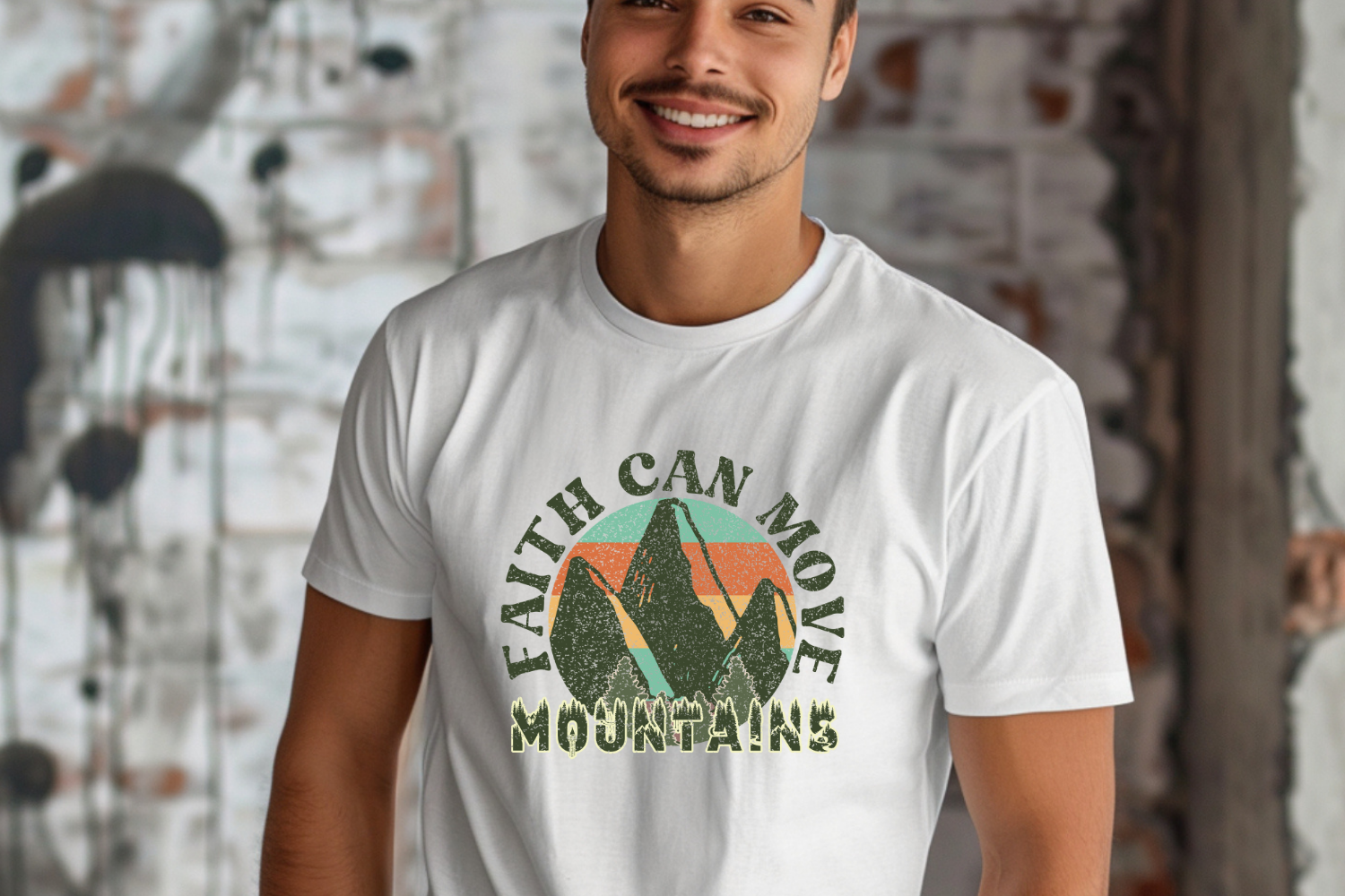 Man wearing Christian t-shirt from men's christian apparel collection.