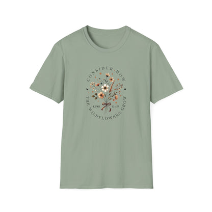 Consider the Wildflowers Christian T-Shirt, Matthew 6:28 Tee