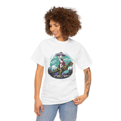 Jesus Riding T-Rex Adult T-Shirt - Christian Dinosaur Alien Spaceship Tee