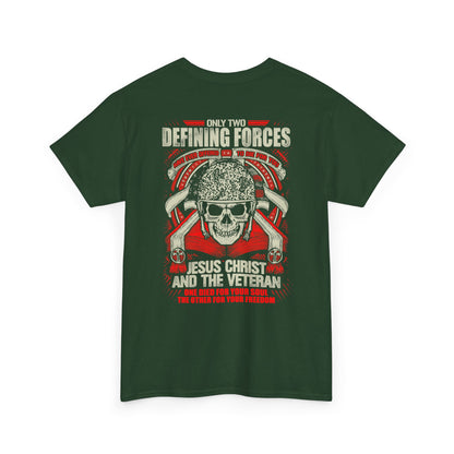 Two Defining Forces Jesus Christ Veteran T-Shirt - Christian Patriotic Tee