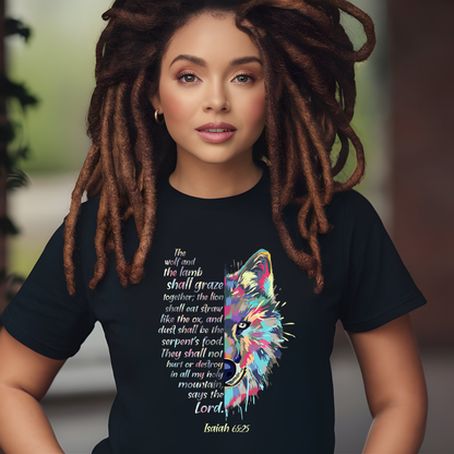 Isaiah 65:25 Wolf Christian T-Shirt, Prophetic Faith Tee