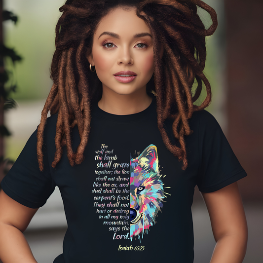 Isaiah 65:25 Wolf Christian T-Shirt, Prophetic Faith Tee
