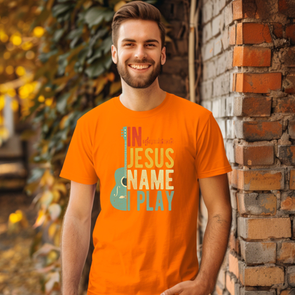 Christian T-Shirt  In Jesus Name I Play | Guitar Worship Tee