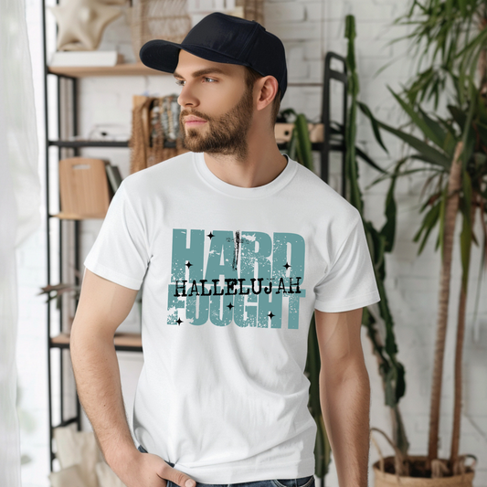 Christian T-Shirt – Hard Fought Hallelujah Testimony Faith Apparel