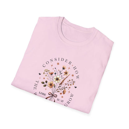 Consider the Wildflowers Christian T-Shirt, Matthew 6:28 Tee