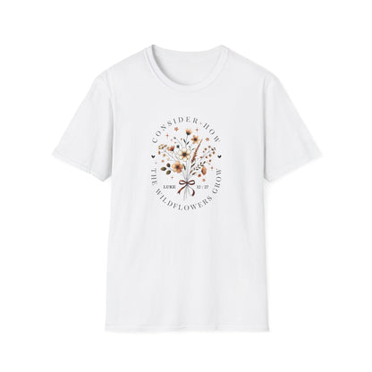 Consider the Wildflowers Christian T-Shirt, Matthew 6:28 Tee
