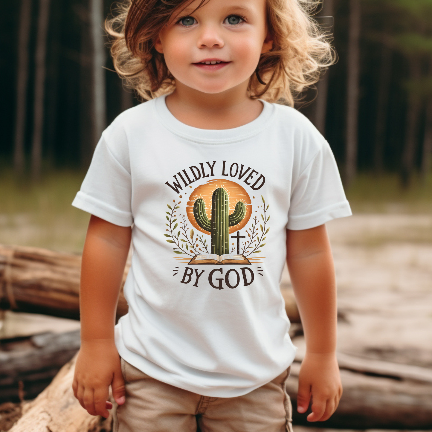 Wildly Loved by God toddler t-shirt with cactus graphic