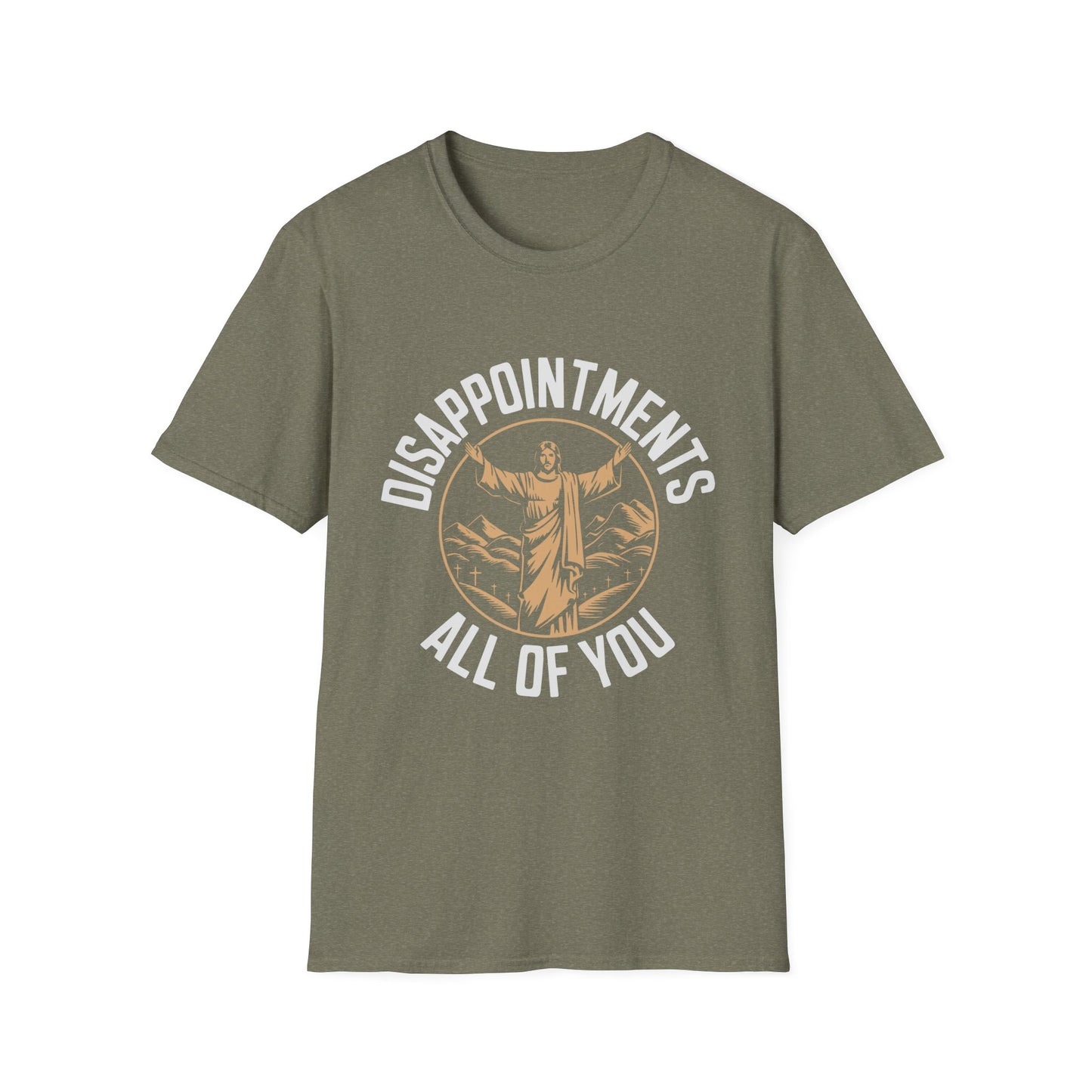 Jesus graphic green t-shirt with Disappointments All of You text