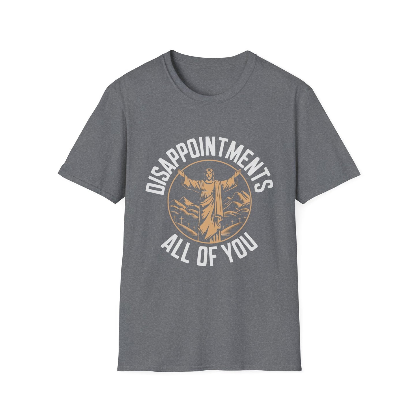 Jesus graphic grey t-shirt with Disappointments All of You text