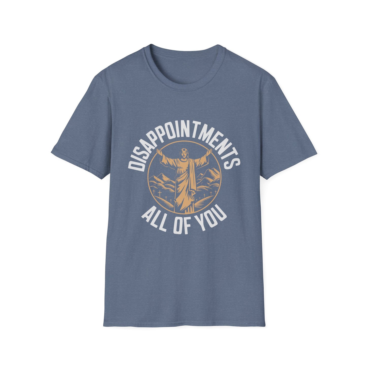 Jesus graphic blue t-shirt with Disappointments All of You text