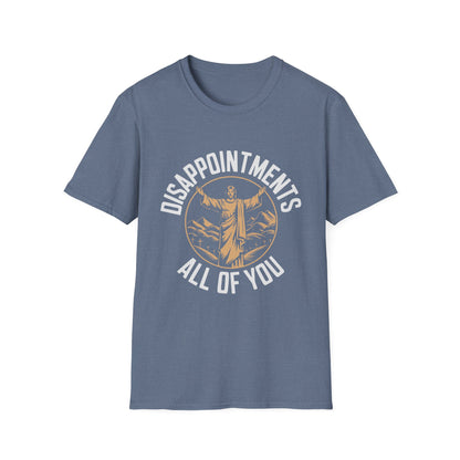 Jesus graphic blue t-shirt with Disappointments All of You text