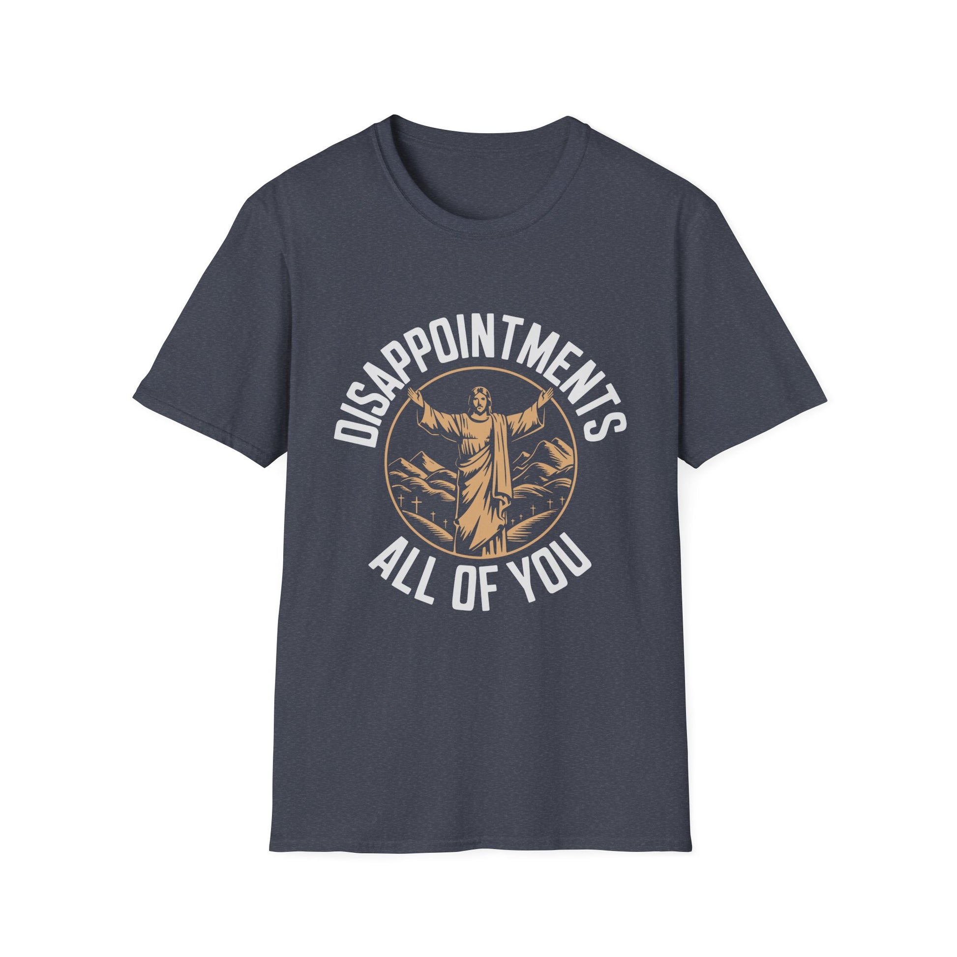 Jesus graphic navy blue t-shirt with Disappointments All of You text