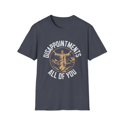 Jesus graphic navy blue t-shirt with Disappointments All of You text