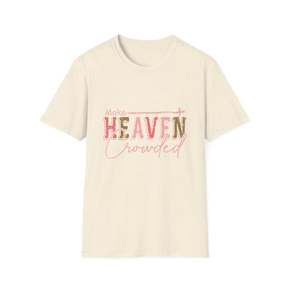 Make Heaven Crowded beige t-shirt with  pink fancy lettering 