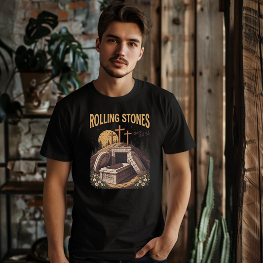 Rolling Stones Christian black t-shirt with empty tomb rock