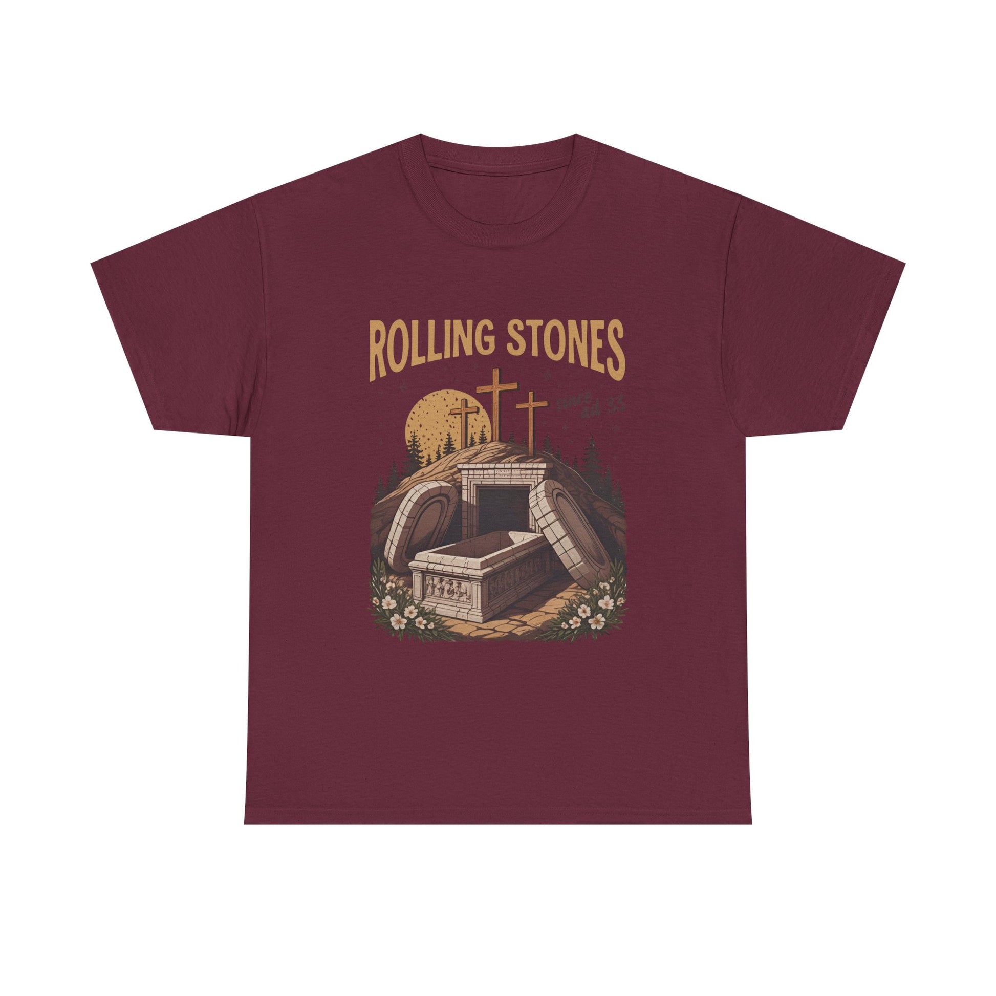Rolling Stones Christian red t-shirt with empty tomb rock