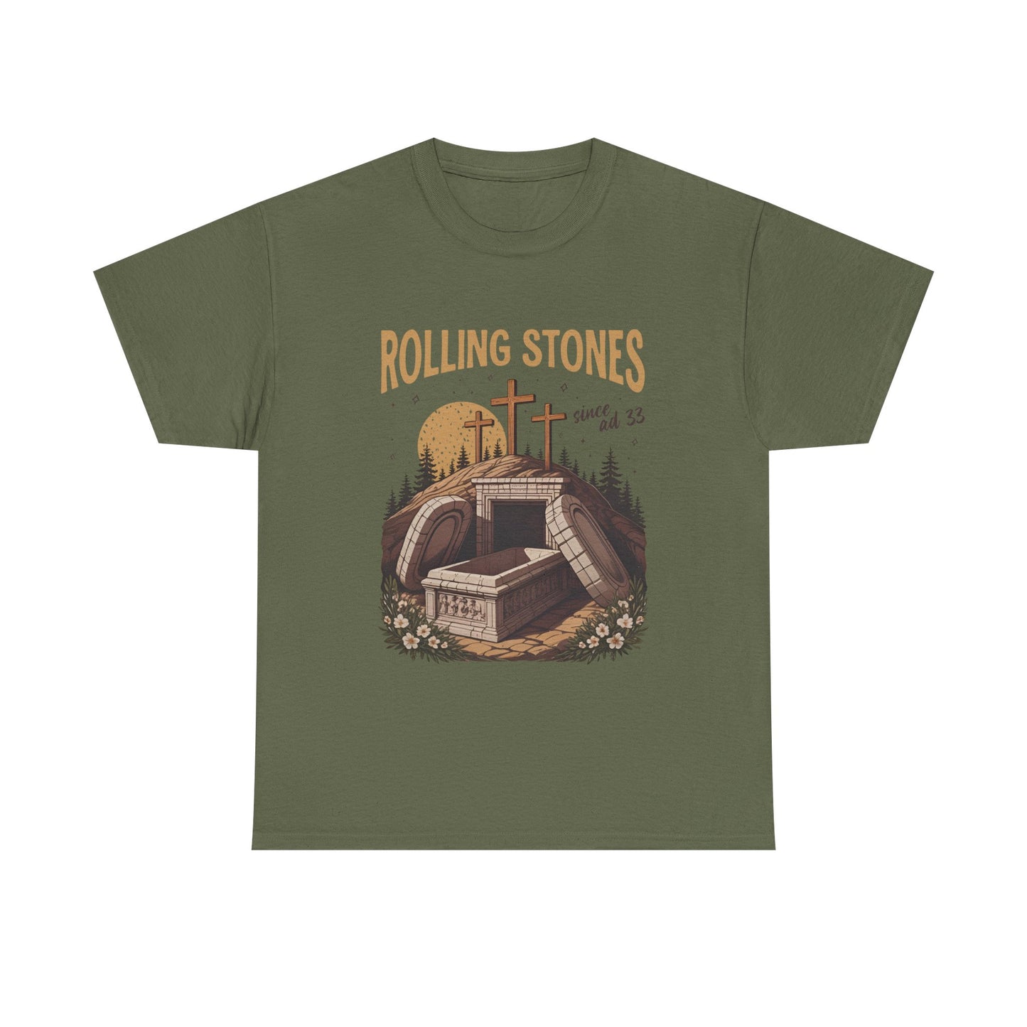 Rolling Stones Christian green t-shirt with empty tomb rock