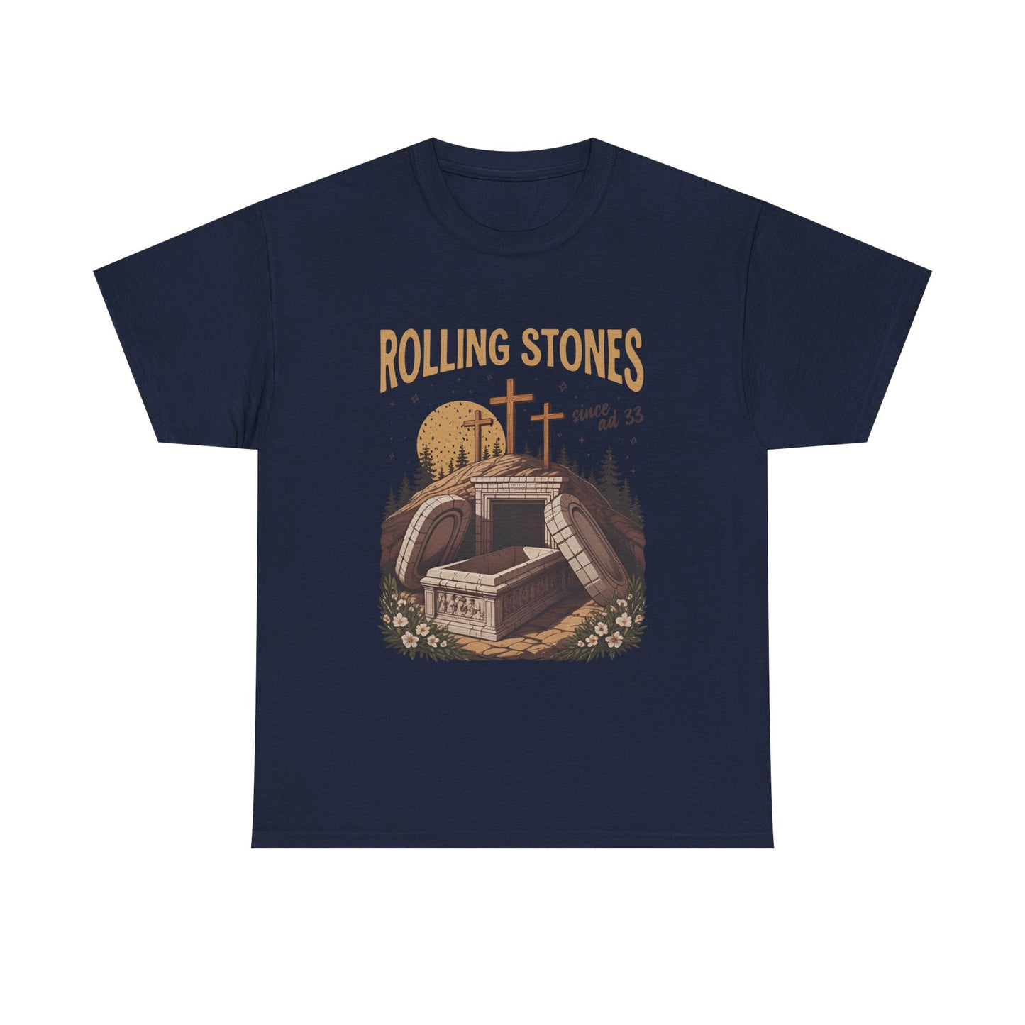 Rolling Stones Christian navy blue t-shirt with empty tomb rock