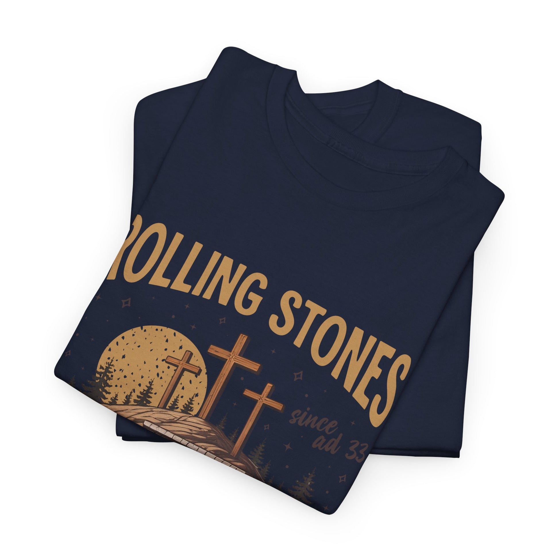 Rolling Stones Christian navy blue t-shirt with empty tomb rock