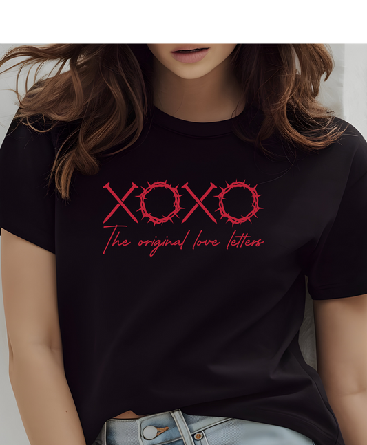 The Original Love Letters Christian t-shirt with nails and crown of thorns XOXO pattern design